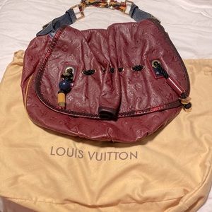 EYE CATCHER!! One of a kind, Beautiful soft red leather monogram hobo style bag.